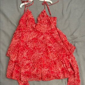 Crystal Doll Red and White Asymmetrical Camisole Dress